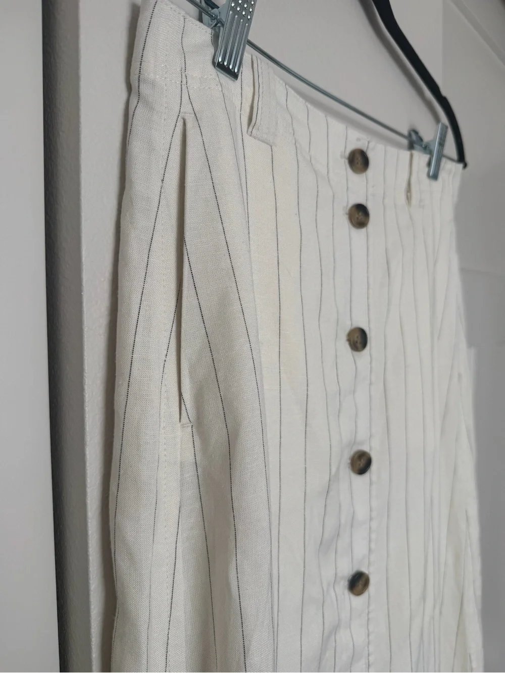 H&M Cream Midi Skirt with Black Pinstripes